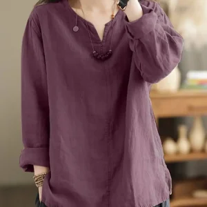 ZANZEA Autumn Women Vintage Cotton Blouse Fashion Solid Loose Shirt Work Tunic Blusas Mujer 2024 Female V Neck Long Sleeve Tops