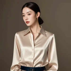 2025 Summer Women's Satin Shirts Elegant Plain Long Sleeve Blouse Office Lady Button-Up Shirt Top Female Shirts Blouse Autumn