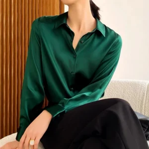 Spring Autumn Elagant Satin Women's Blouse 2025 New Long Sleeve Turn-down Collar Korean Casual Loose Office Lady Shirts Female